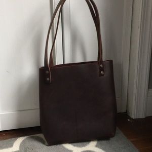 Small Portland leather classic tote in merlot.